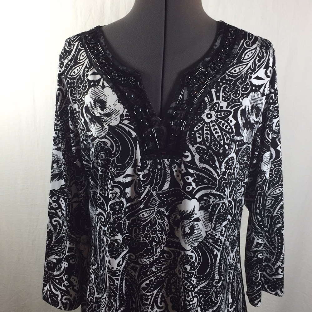 Susan Lawrence 3/4 Sleeve Black & White Top Size L